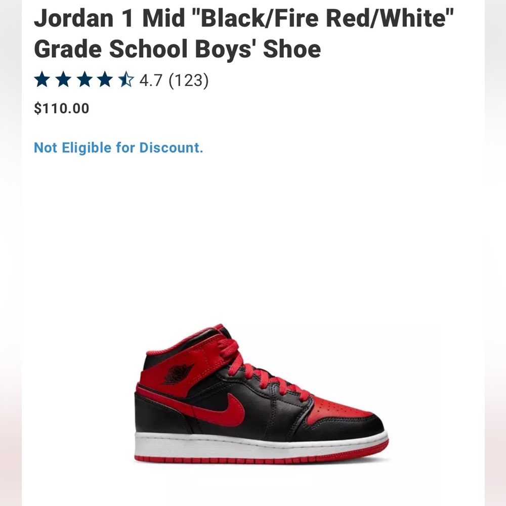 Jordan Mid Black/Fire Red/White Grade School Boys’ shoe